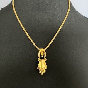 Vintage Monet Gold Tone Pendant Necklace | Art Deco Revival Statement Jewelry